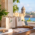Corporate event welcome bags and guest registration setup in Puerto Rico